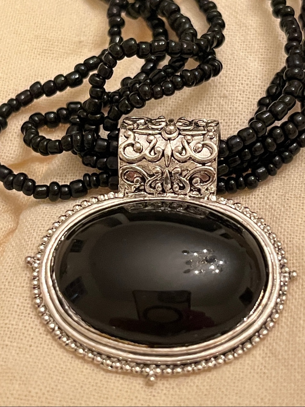 Elegant Black Bead Multi-Strand Necklace with Matching Earrings